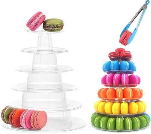 Vista 12 de Soporte redondo de 3 niveles para cupcakes, soporte de torre de acrílico para pasteles, estante de exhibición de macarons, galletas, dulces, bufé