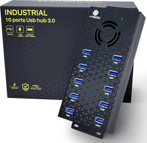 Vista 9 de Hub USB 3 0 - Concentrador USB alimentado por 10 puertos - Concentrador expansor USB de carga y transferencia de datos de alta velocidad - Divisor