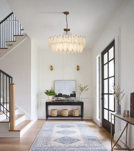 Vista 6 de Wellmet Candelabro de cristal vintage de bronce, lámpara de plumas de vidrio francés de granja, lámpara colgante rústica francesa grande, para sala