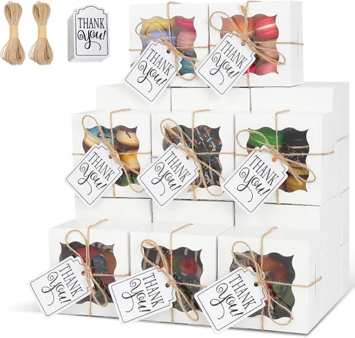 Vista 26 de KPOSIYA 10 cajas de panadería negras con ventana, cajas individuales para cupcakes de 4 x 4 x 2.5 pulgadas, cajas de galletas de papel kraft caja