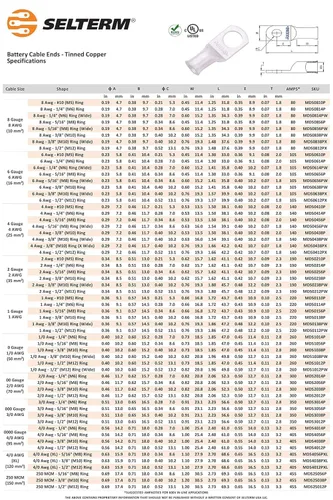 Vista 34 de SELTERM 5 piezas terminales de cable de cobre estañado 1/0 AWG perno de 1/2", extremos de cable de batería, terminales de anillo, conectores