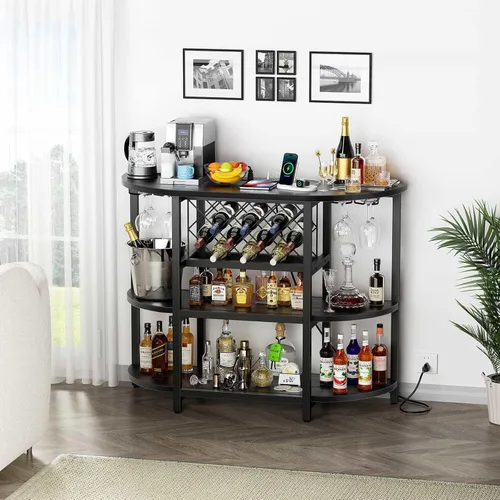 Vista 20 de Zarler Carrito de bar con toma de corriente fácil de montar, gabinete de bar LED para el hogar, para licor, 47.3 pulgadas de largo x 15.8 pulgadas