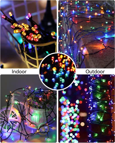 Vista 5 de Blingstar - Luces de Navidad de Cadena de Luces de Color, 33 pies, 100 LED, impermeables, multicolor, luces parpadeantes de 8 modos, 30 V
