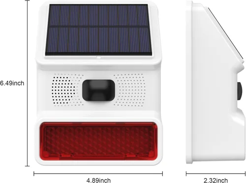 Vista 7 de Alarma solar inalámbrica con sensor de movimiento para exteriores, sirena de alto decibelio con sensor de movimiento de luz estroboscópica y sonido