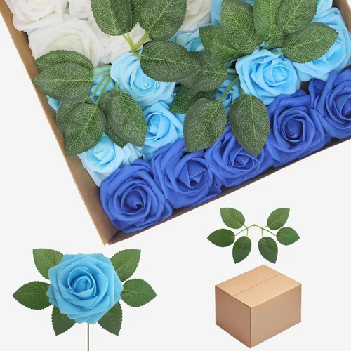 Vista 63 de Flores artificiales, rosas falsas de espuma de aspecto real, combo de flores artificiales de boda para ramos de boda, centros de mesa, arreglos