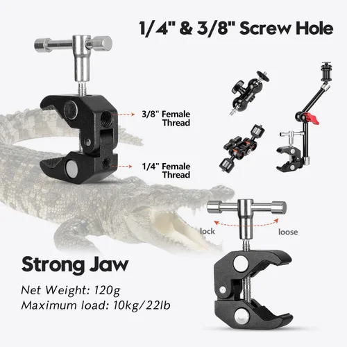 Vista 4 de koolehaoda Brazo de bola de doble cabeza esférica para cámara, soporte de montaje para monitor con abrazadera de cangrejo para micrófonos Ronin M