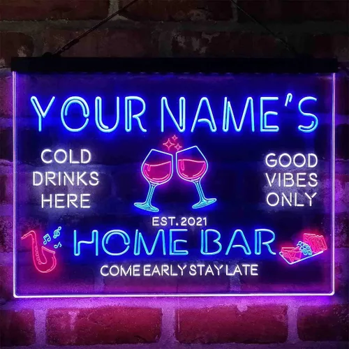 Letrero de luz de neón LED tricolor de copa de vino tinto personalizado para el hogar, bar, nombre personalizado, fecha, texto, cita, fuente blanco