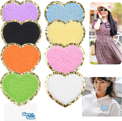 Vista 2 de Kare & Kind Parches bordados de chenilla con forma de corazón para planchar para ropa, camisas, uniformes, vestidos, chaquetas, bolsos, sombreros