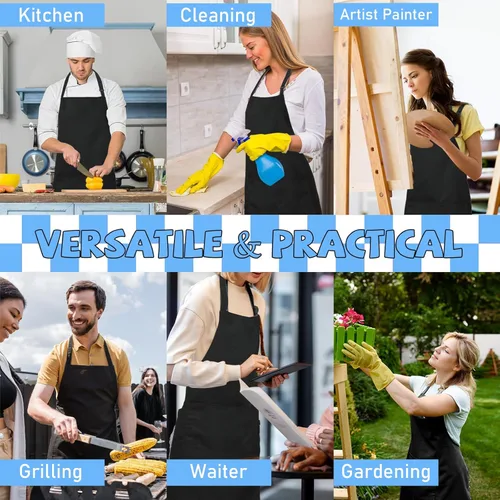 Vista 6 de Checkered Adjustable Neck Bib Apron with Pocket for Men Women, Waterproof Aprons Gifts for Kitchen Painting Gardening