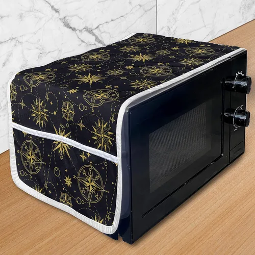 Vista 60 de Ambesonne Skeleton Microwave Oven Cover, Sugar Skulls in Dotted Rhombus Floral Ornate on Grunge Backdrop, Water Resistant Organizer with Pockets for