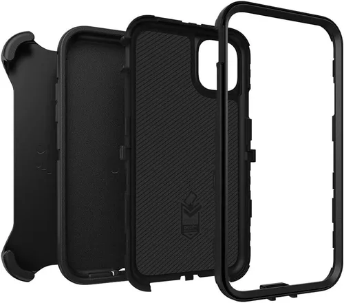Vista 4 de OtterBox Defender Series - Funda para iPhone 11, color negro, resistente y duradera, con protección de puerto, incluye soporte para funda con clip