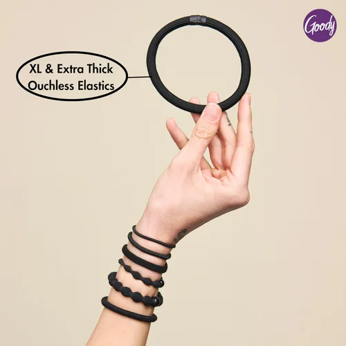 Vista 5 de Goody Ouchless XL y ligas elásticas extra gruesas - Ligas para el cabello negras para mujer, sin daños, agarre fuerte para cabello grueso, estilos
