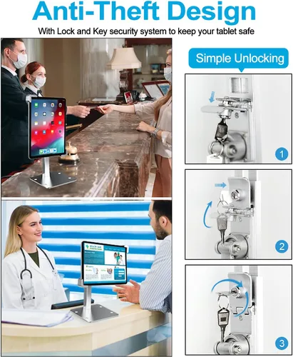 Vista 3 de woleyi Anti-Theft Desktop Tablet Kiosk Stand Holder, Heavy Duty Countertop Tablet POS Display Mount with Security Lock and Key, Compatible iPad