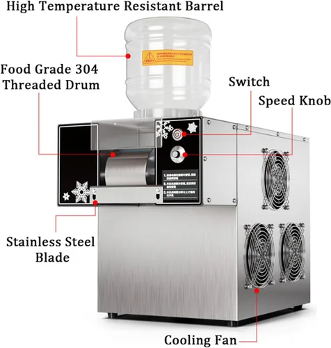 Vista 4 de Commercial Snow Ice Maker Shaver Machine Snowflake Ice Machine Continuous Ice Machine, Stainless Steel Ice Crusher Electric Snow Cone Maker (70kg/h)