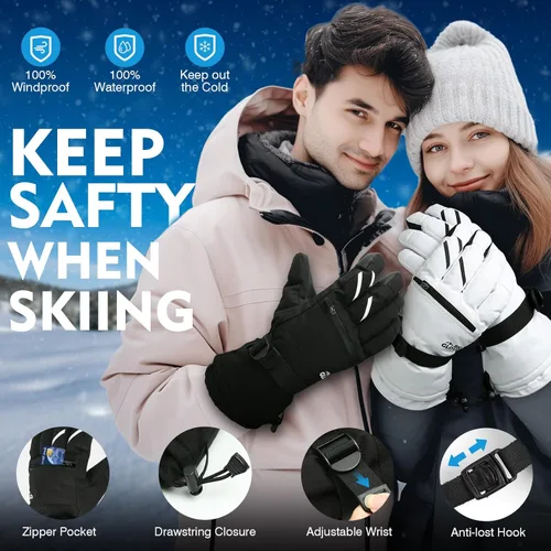 Vista 5 de Waterproof Winter Gloves Men, Windproof Snow Ski Gloves, Breathable Warm Thermal Gloves for Women, 5-Finger Touchscreen Gloves for Driving Workout