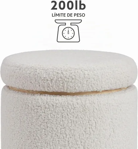 Vista 4 de Otomano Linon Home Décor con base de madera redonda y funda de sherpa color crema Lexington (AMZN2305)