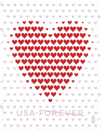 Hecho de hoja de corazones de 20 sellos postales de primera clase Forever de USPS para bodas, celebraciones, amor y San Valentín