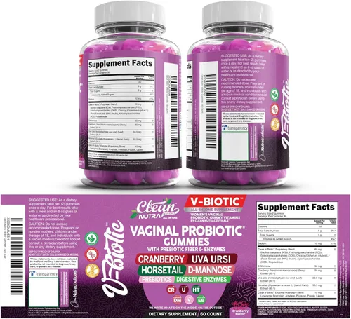 Vista 9 de Clean Nutraceuticals Probióticos Vaginales para Mujeres Gomitas con Arándano Rojo, Uva Ursi, Cola de Caballo, D-Manosa, Prebióticos y Enzimas