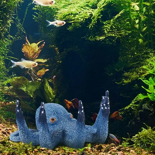 Vista 8 de Decoración de pulpo para acuario, resina negra, vida marina artificial, adecuada para varias peceras