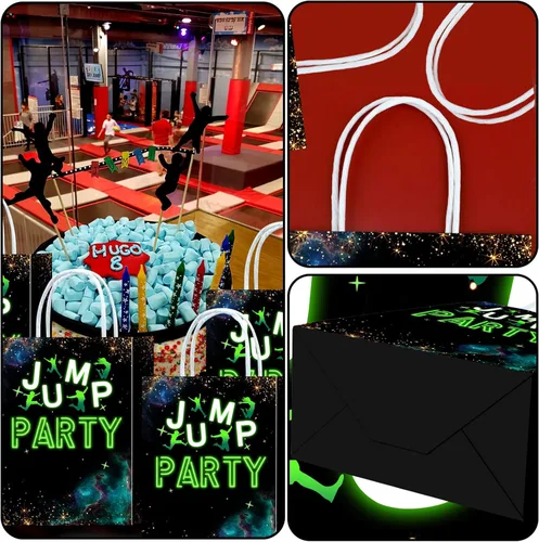 Vista 5 de Tyndallrays 16 bolsas de regalo para trampolín para suministros de fiesta de cumpleaños, aperitivos de regalo, regalos de fiesta de dulces con asas