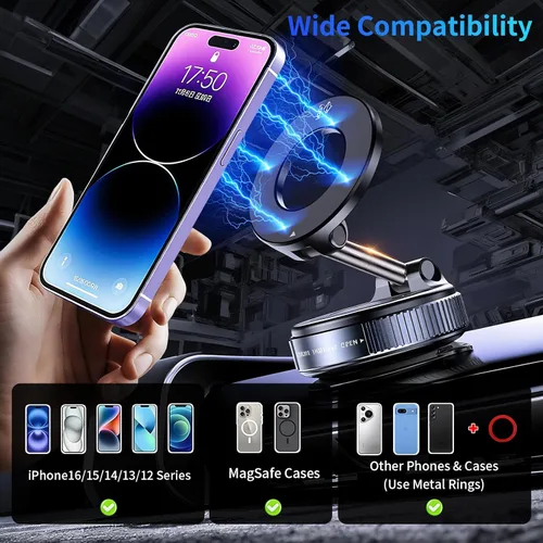 Vista 5 de YAOKEEP Soporte Magnético para Teléfono de Coche para Magsafe [Succión de 96+LBS y 2800gf Magnético], Montura de Succión de Vacío Ajustable 360°