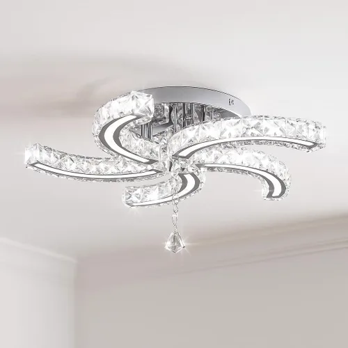 Vista 18 de Finktonglan Lámpara de techo LED cuadrada de cristal de 13 pulgadas, candelabros modernos con cristal multicapa, luces de techo empotradas