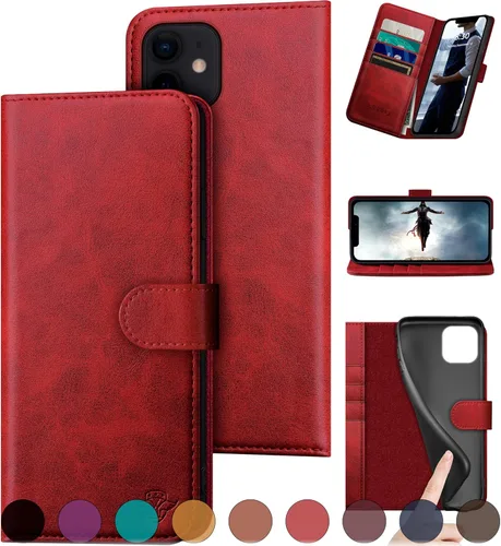 Vista 9 de DuckSky Funda tipo cartera de piel auténtica para iPhone 11 con bloqueo RFID, 4 tarjeteros de crédito. Cuero auténtico. Funda protectora para iPhone