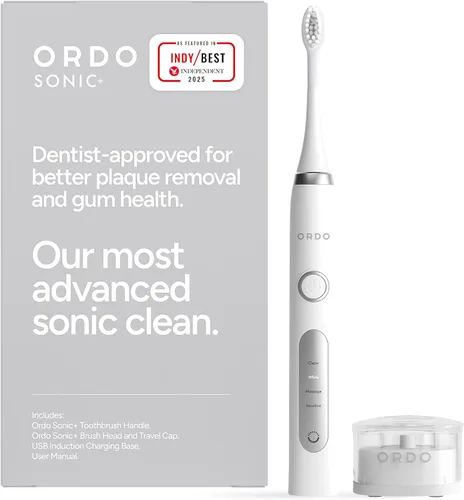 Vista 8 de ORDO Cepillo de dientes eléctrico Sonic+ para adultos, tecnología inteligente avanzada, 4 modos de cepillado, recarga rápida, cepillos de dientes