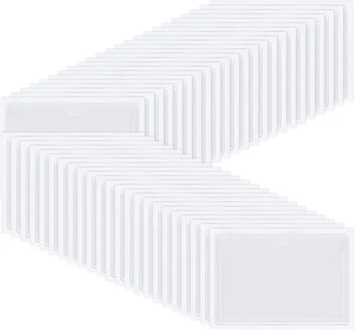 Vista 10 de Paquete de 30 bolsillos autoadhesivos para tarjetas de índice, con apertura superior, tarjetero ideal para organizar y proteger tus tarjetas