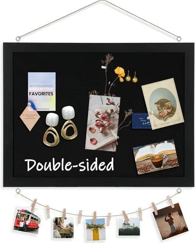 Vista 21 de DOLLAR BOSS - Tableros de anuncios con lino, 1 tablero de corcho de doble cara de 16 x 12 pulgadas para paredes, con marco de madera, pequeño