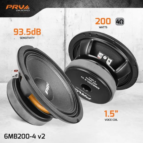 Vista 2 de PRV AUDIO Altavoz de graves medios 6.5 6MB200-4 v2 4 ohmios - 200 vatios 93.5 dB 1.5" bobina de voz - Altavoz de 6 pulgadas para audio de automóvil