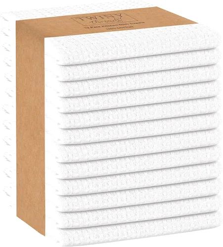 Vista 30 de TWINY - Juego de 6 toallas de cocina, 100% algodón suave, tejido de gofre, paños de cocina y platos con lazo para colgar, reutilizables para Beige