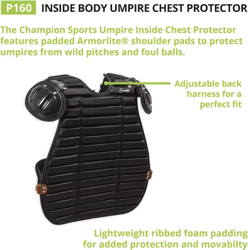 Vista 3 de Champion Sports Umpire - Protector interior del cuerpo – Protector de pecho de árbitro para oficiales de béisbol/sóftbol – Protector acolchado