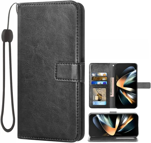 Asuwish Funda compatible con Samsung Galaxy Z Fold 4 5G 2022, tarjetero y soporte de cuero con tapa abatible, accesorios para celulares, fundas para