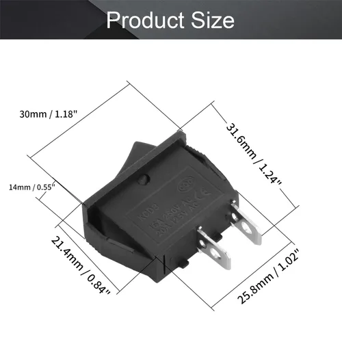 Vista 2 de 5 piezas de interruptor basculante para barco con cierre rápido ENCENDIDO/APAGADO, 2 pines, 12V, 250V/15A, 125V/20A, interruptor basculante