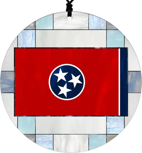 Vista 35 de New Hampshire Christmas Ornament - Faux Stained Glass Design Effect Featuring State Flag - 2026 Hanging Acrylic Disc Decoration for Tree - Unique