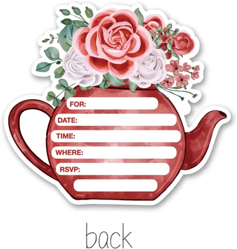 Vista 2 de Invitaciones florales para fiesta de té con sobres, juego de 20 invitaciones en forma de tetera alta en forma de tetera para cumpleaños, baby