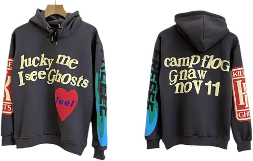 Vista 3 de Lucky Me I See Ghosts Sudadera con capucha Hip Street Rapper unisex para parejas con impresión novedosa