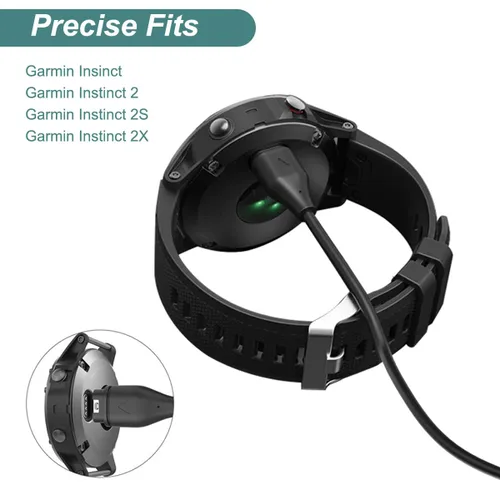 Vista 3 de Kissmart Cargador para Garmin Instinct 3 2 2S 2X, cable de carga USB de repuesto más un protector de puerto de carga de silicona verde, enchufe