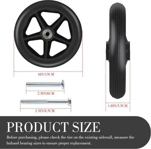 Vista 2 de Paquete de 2 ruedas delanteras de repuesto de 6 pulgadas para sillas de ruedas, andadores, rolladores, ruedas de ABS antideslizantes duraderas