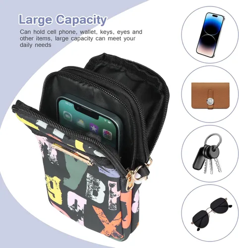 Vista 4 de Geestock Bolso cruzado pequeño para teléfono celular con bandas para los brazos, soporte para llaves de teléfono para correr, caminar, senderismo