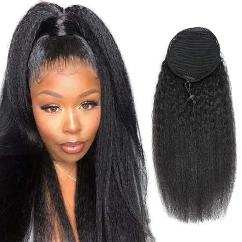 Vista 22 de Extensión de cola de caballo de cabello humano, onda de agua, pasta mágica, ondulado, natural, coleta de caballo rizada 100% real, extensiones