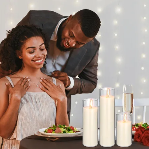 Vista 5 de MTLEE Paquete de 6 velas de pilar en cilindro de vidrio para decoración de bodas, velas votivas de cera de soja a granel para el hogar, iglesia