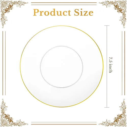 Vista 2 de Zhehao 150 platos de postre de plástico transparente para boda, 7.5 pulgadas, platos de ensalada de oro transparente para aperitivos, cargador