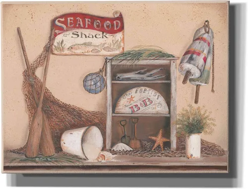 Epic Graffiti 'Seafood Shack' por Pam Britton, arte de pared en lienzo, 16 x 12 pulgadas