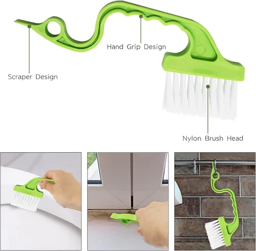 Vista 4 de 8 piezas de herramientas de limpieza de ranuras de mano, cepillos de limpieza de hendiduras para puertas y ventanas, limpiadores de ciegos, cepillo