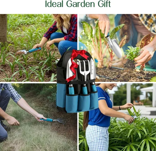 Vista 8 de Housolution - Juego de herramientas de jardinería, 8 piezas, herramientas de jardín resistentes con empuñadura de goma antideslizante con bolsa