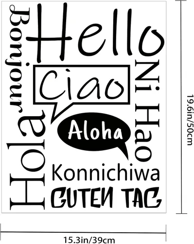 Vista 5 de PLIGREAT Calcomanías de pared con texto en inglés «Hello Quotes», vinilo extraíble para oficina, sala de estar, tienda, entrada, puerta delantera