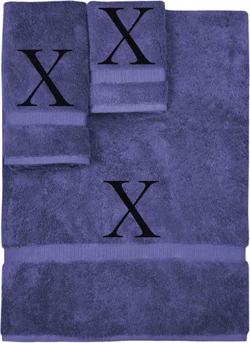 Vista 172 de Juego de toallas con monograma, regalo personalizado, juego de 3 - Letra de bloque dorada bordada en toalla - Extra absorbente 100% algodón turco