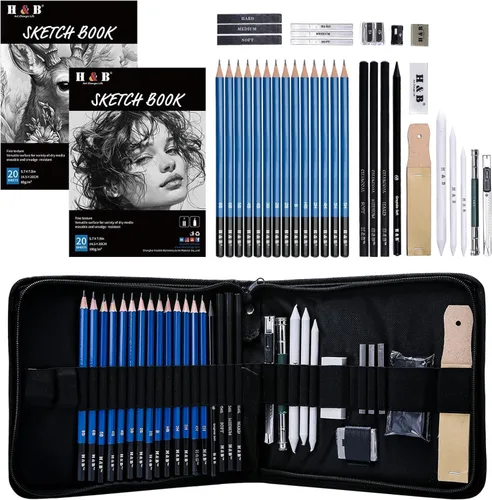 Vista 8 de H & B Lápices de boceto profesionales de 9 piezas, lápices mate para bocetos, juego de lápices de boceto para dibujo, sombreado y bocetos